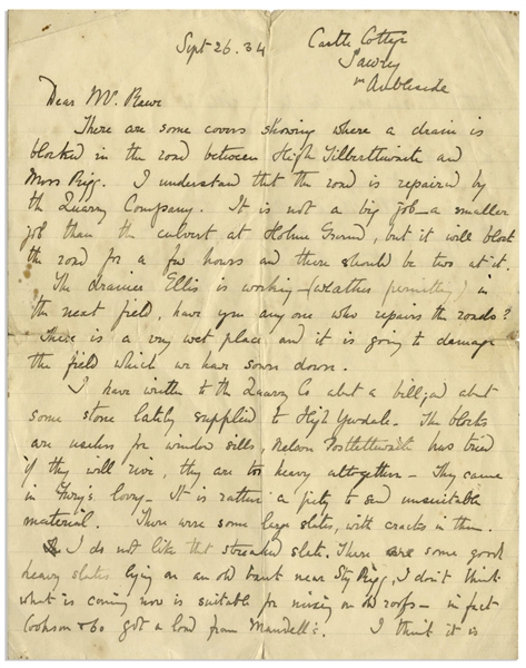 Beatrix Potter Autograph Letter Signed -- ''...I have to confess I have borrowed a sled...''